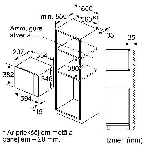 BOSCH iebūvējama mikroviļņu krāsns BFL520MS0