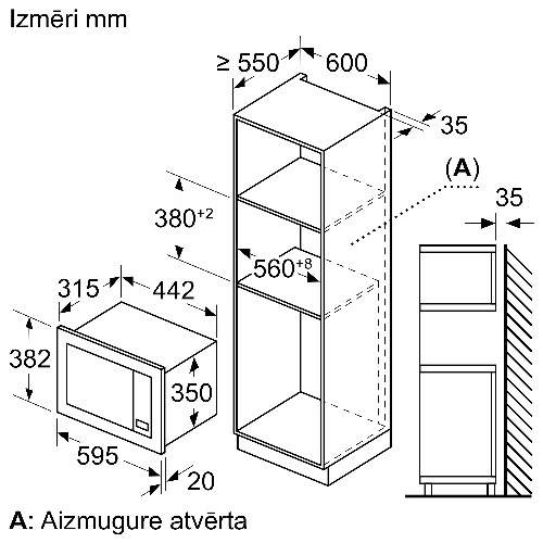 BOSCH iebūvējama mikroviļņu krāsns BFL623MS3