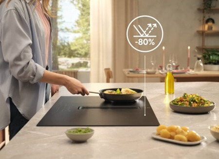 ELECTROLUX indukcijas virsma ar integrētu tvaika nosūcēju KCC84450CZ
