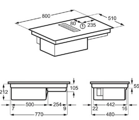 ELECTROLUX indukcijas virsma ar integrētu tvaika nosūcēju KCC84450CZ