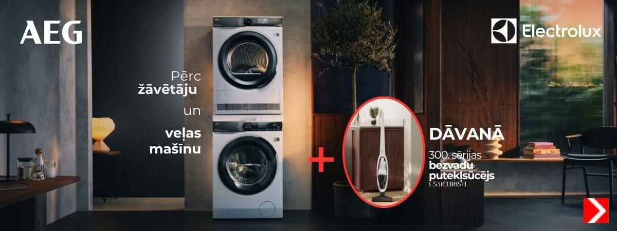 AEG un Electrolux veļas mašinai dāvanā putekļsūcējs