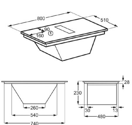 indukcijas-virsma-ar-integretu-tvaika-nosuceju-aeg-th84cc23cz-melna-mateta-izmeri AEG indukcijas virsma ar integrētu tvaika nosūcēju TH84CC23CZ