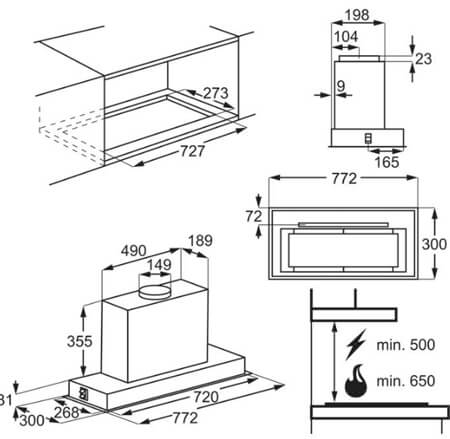 tvaika-nosucejs-electrolux-lfg818k-izmeri ELECTROLUX tvaika nosūcējs LFG818K